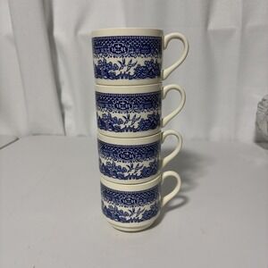 Vintage Blue Willow Stacking Mugs Coffee Cups Scio Pottery USA Set of 4‎ 8oz